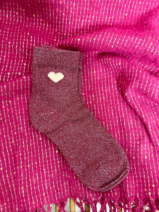 Paire de chaussettes bordeaux "coeur"