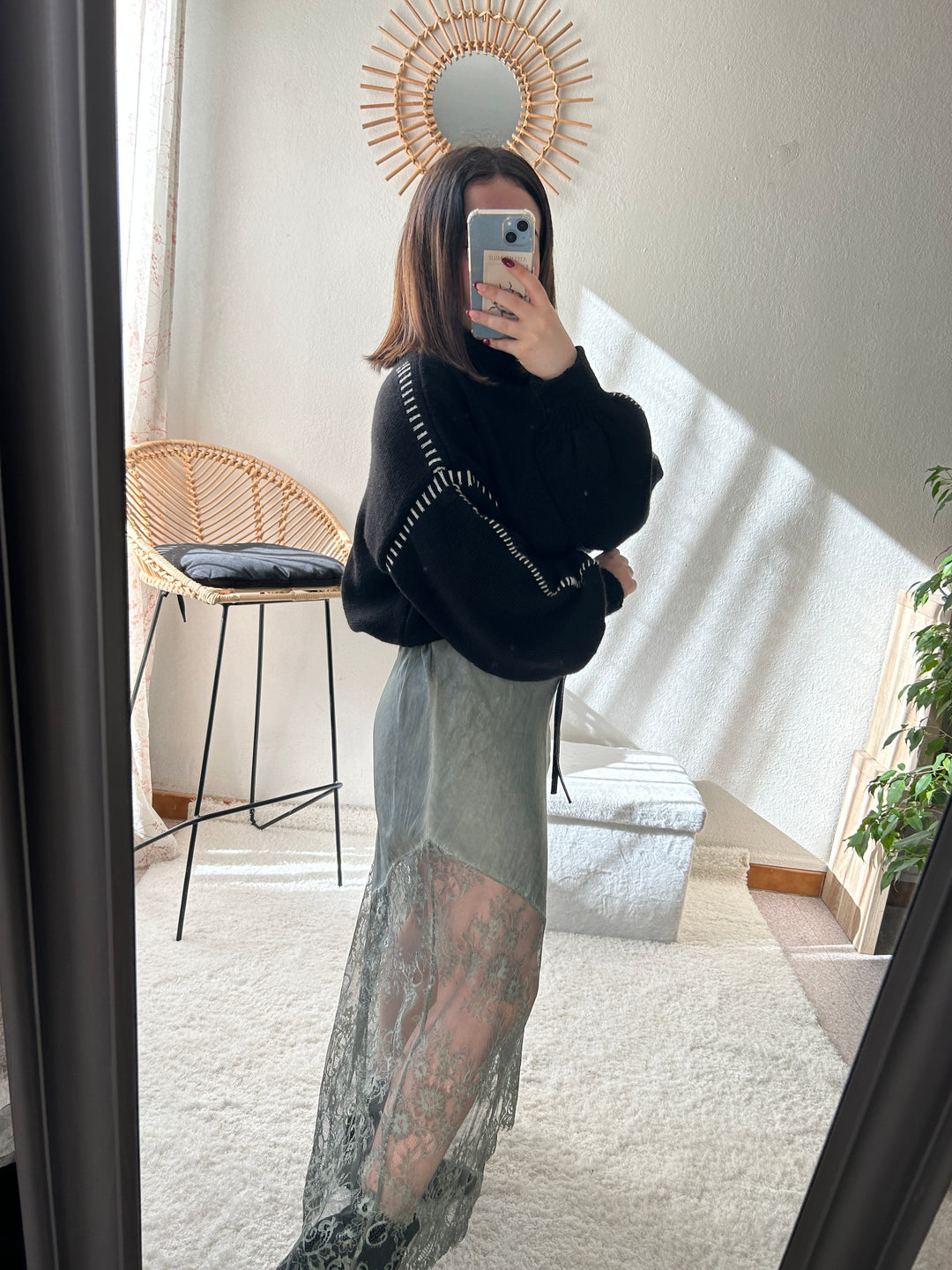 Khaki lace skirt