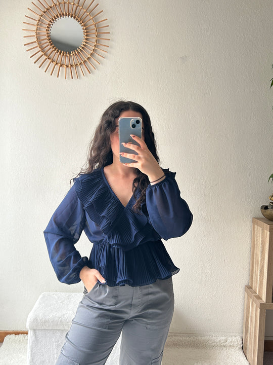 Blouse drapée bleu marine