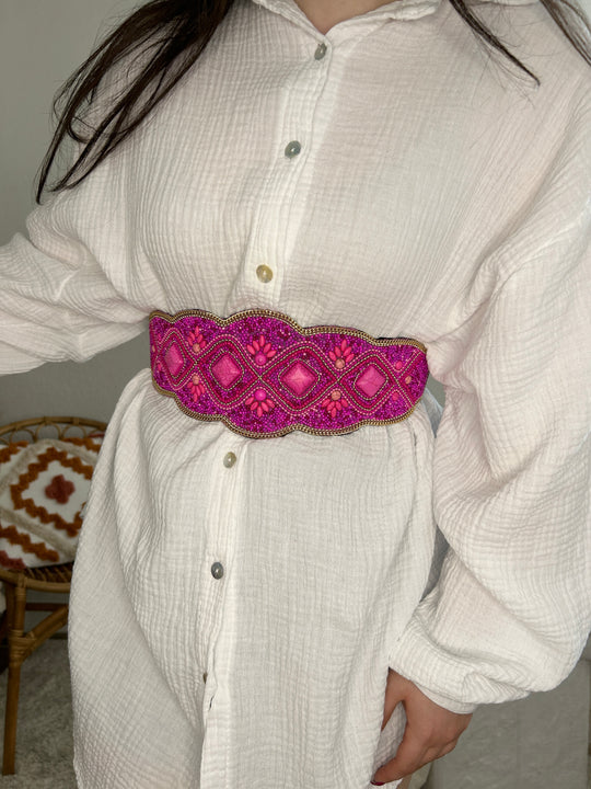 Ceinture à perles rose tendance