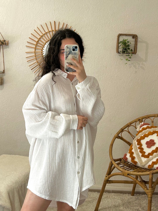 Robe chemise en gaze de coton blanche tendance