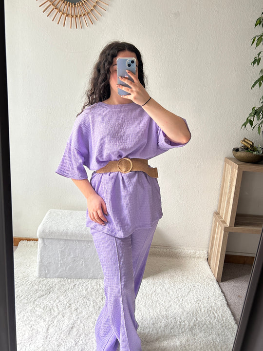 ensemble en gaze de coton lilas