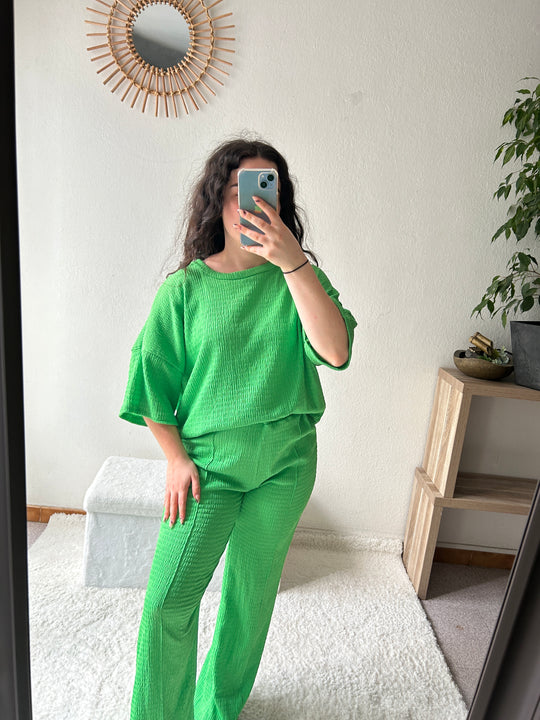 ensemble en gaze de coton vert