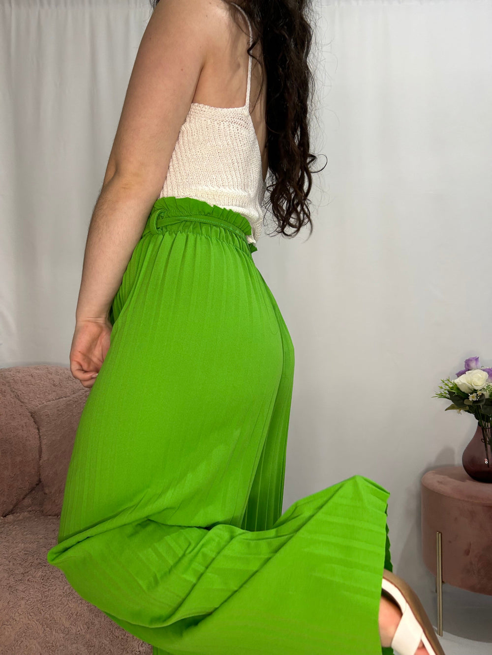 Pantalon vert plissé Florence (défectueux)