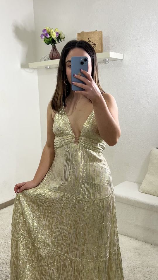 Vanille gold patterned long dress