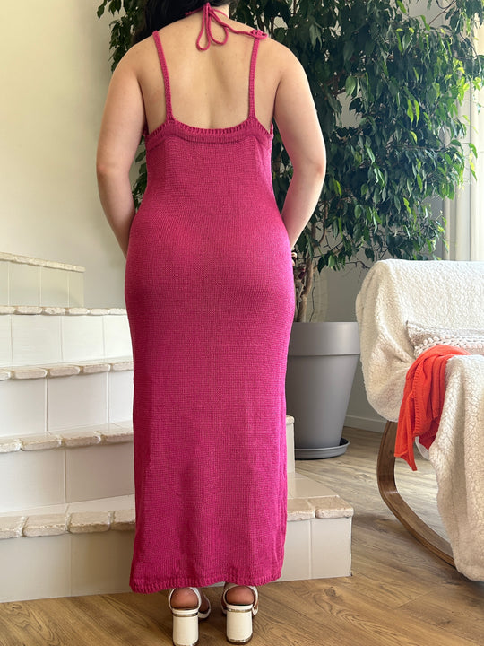 Robe longue en maille de couleur framboise